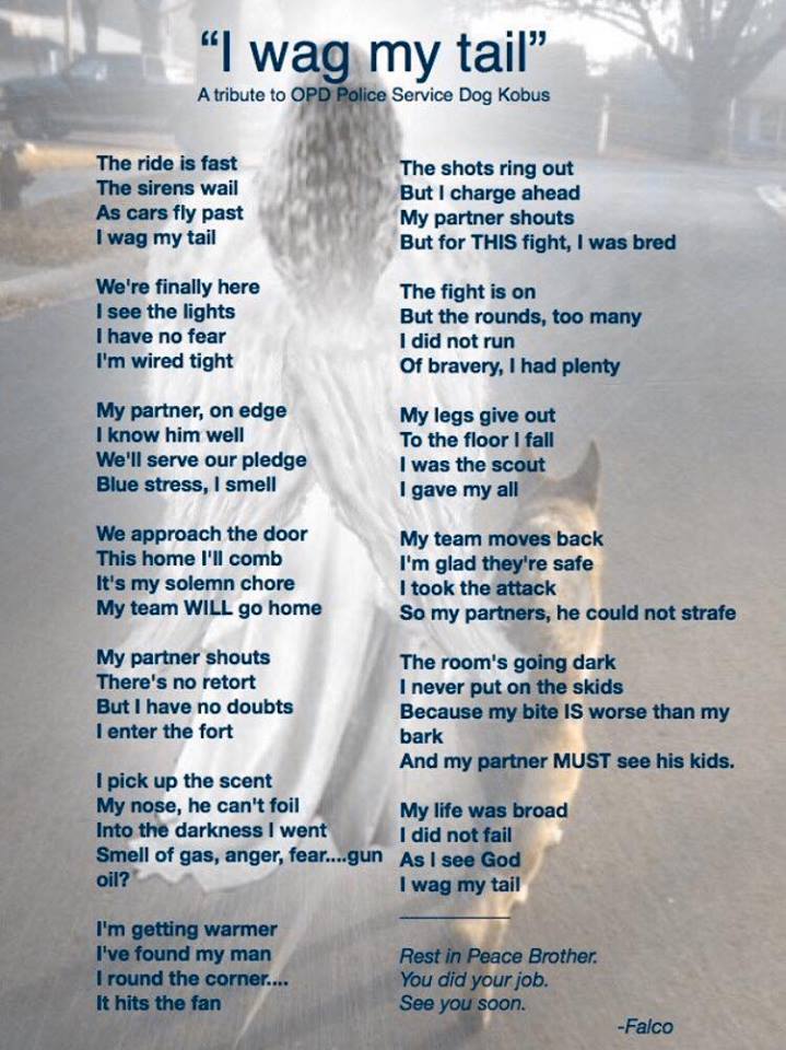"I Wag My Tail" - A Tribute to OPD Police Service Dog Kobus by Falco, reprinted with permission