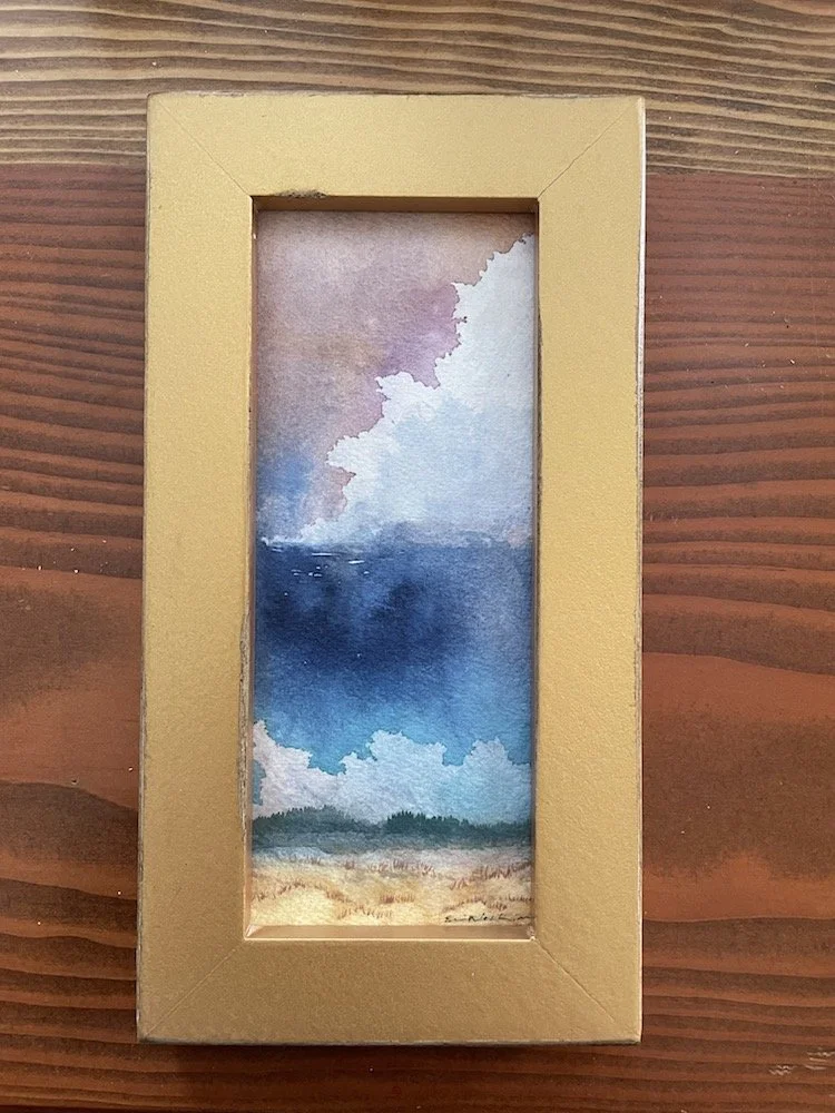 Gold Waves Under Storm - Framed Original Watercolor