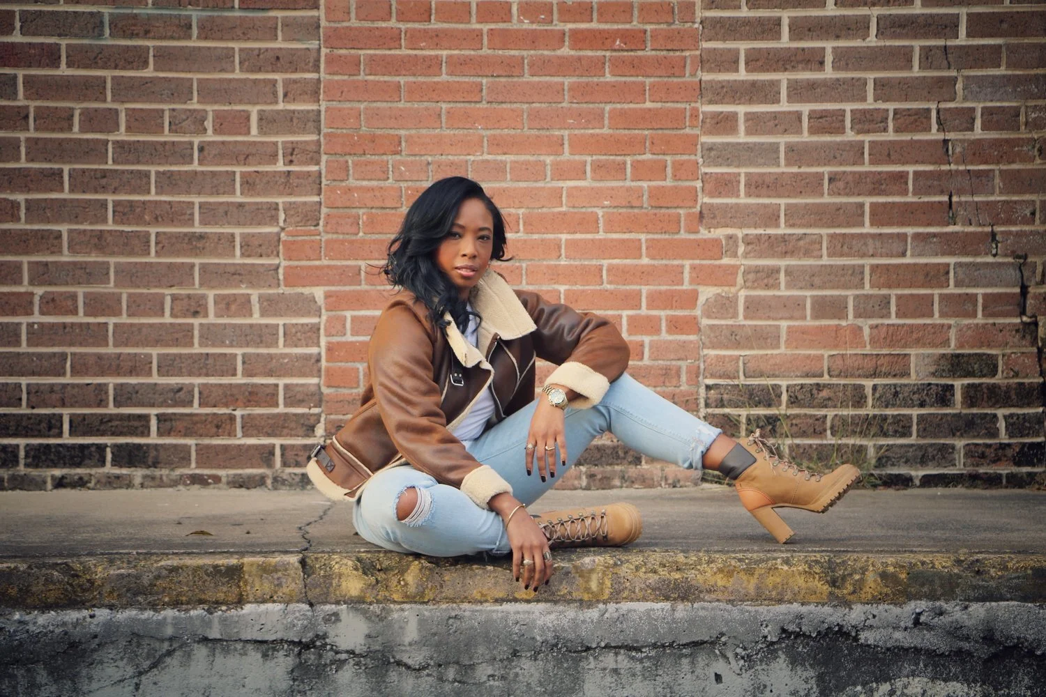 Shearling Bomber Jacket &amp; See by Chloe Lace-Up Boots