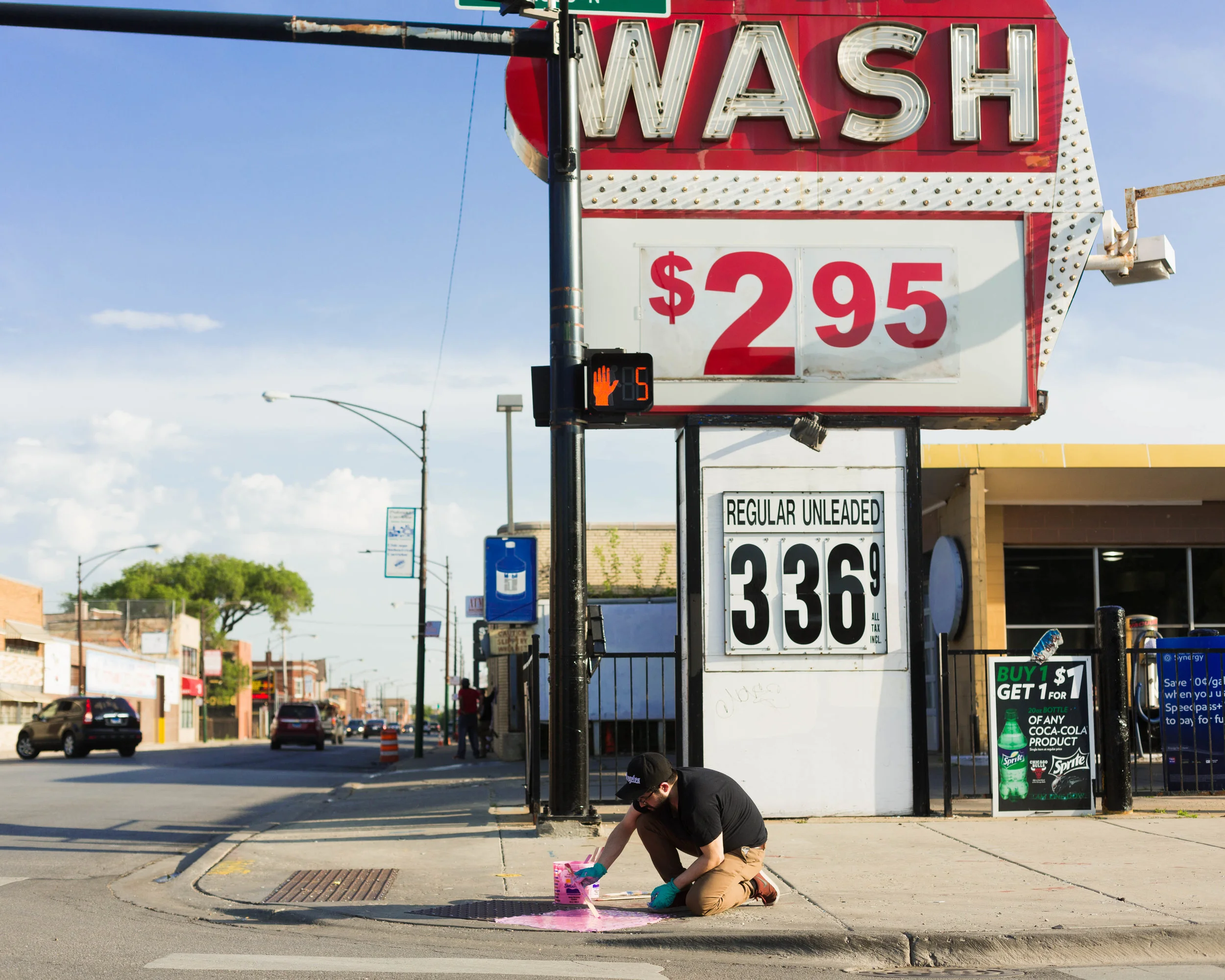 ABOVE: Process documentation of the artist taking a silicone mold of a sidewalk on the corner of Wrightwood Ave. and Pulaski Rd. in Chicago’s Hermosa neighborhood, 2018.