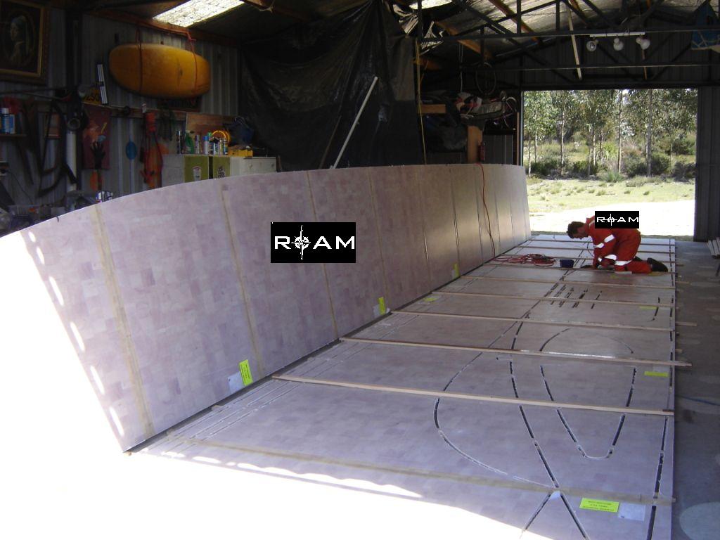 Joining Precut Duflex panels via "batten" method. Our remote location in North East Tasmania did not allow access to the ATL Z Press. We took 3 weeks to complete joining all 178 2.4m x 1.2m panels. November 2009.