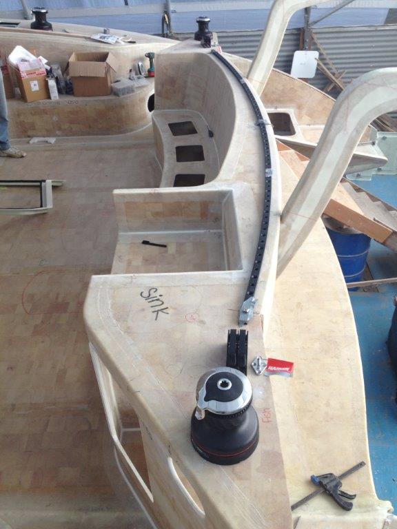 Laying out the deck hardware and marking out for the reinforcements and plinths. March 2013