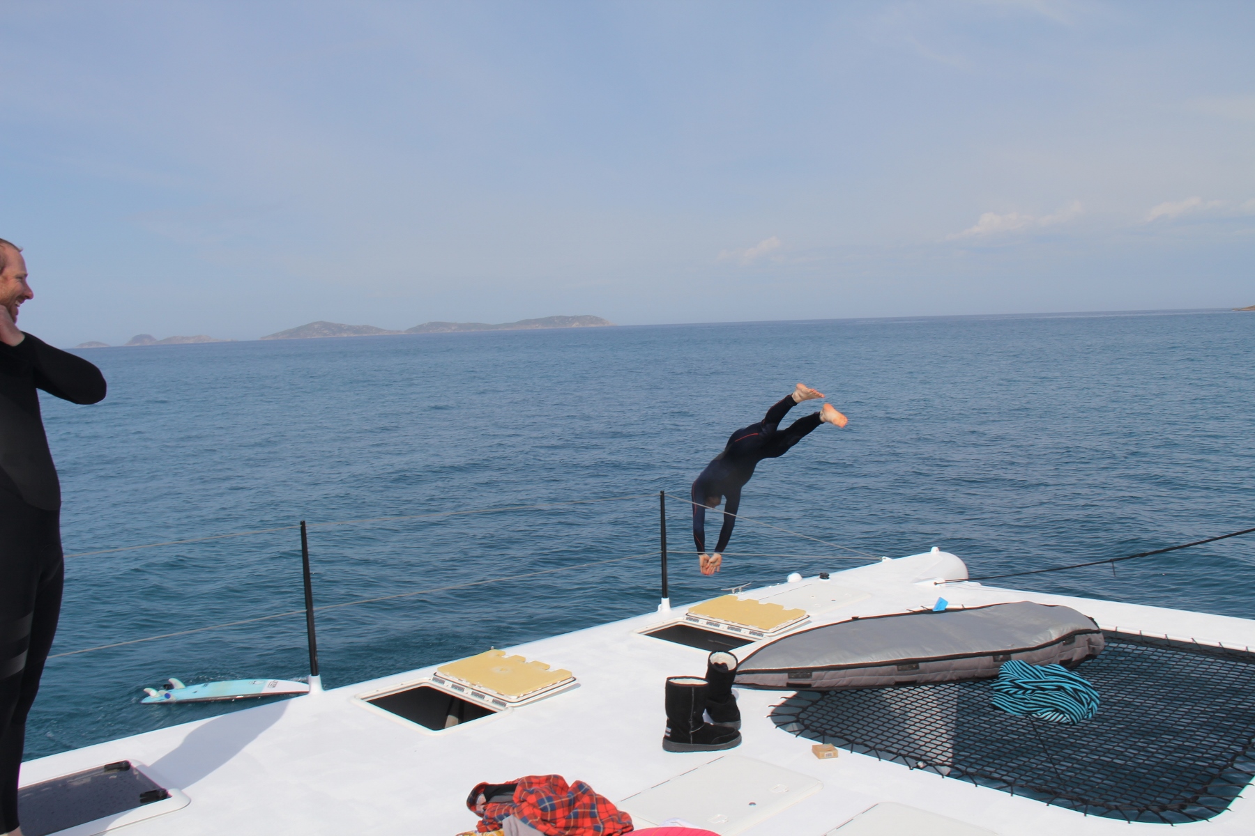 Mick getting in after his board ..