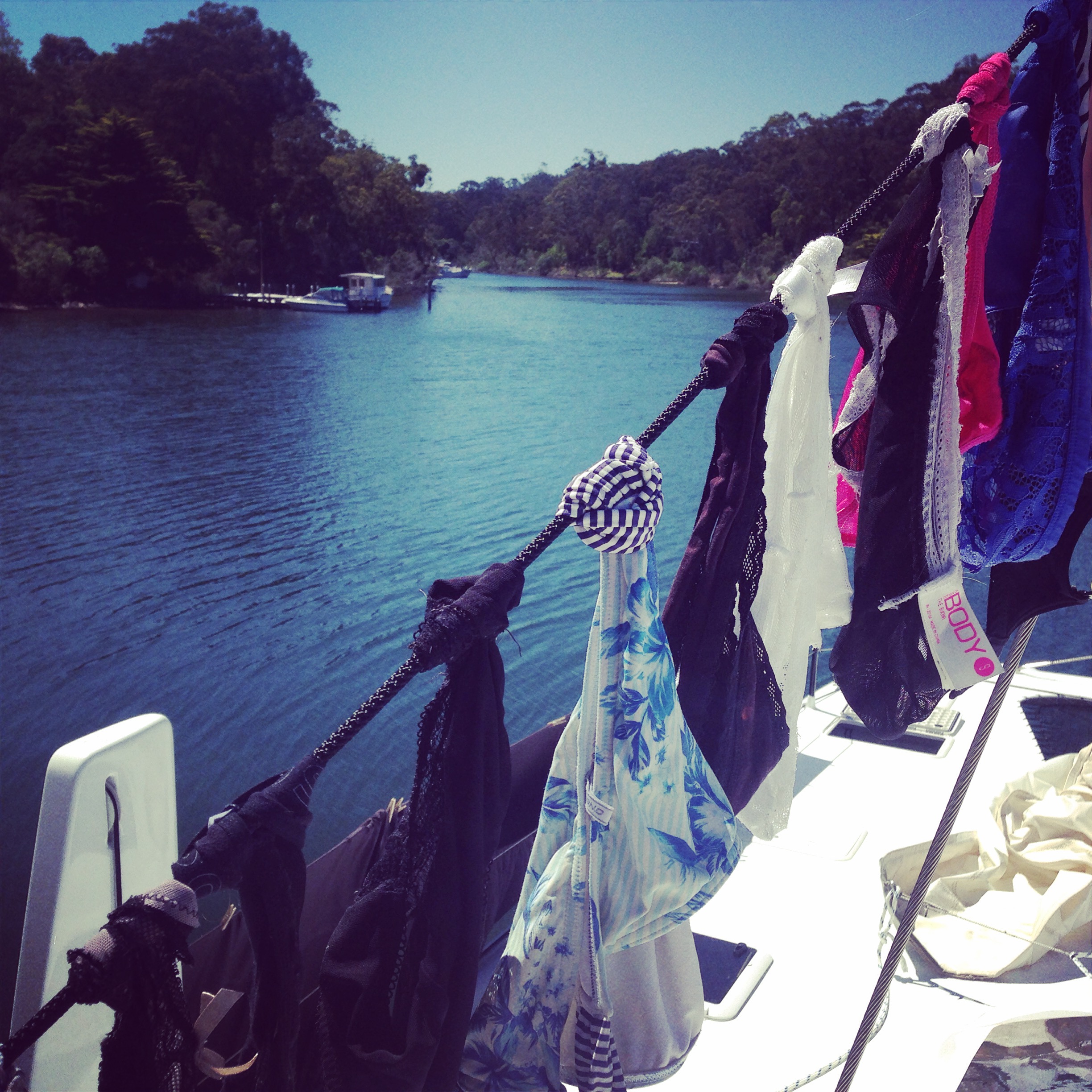 Boxes launderette ... Some tour boats came through as I was hanging all my clothes out , I'm pretty certain my underpants will feature in their photos being snapped as they cruised passed clicking away with their cameras. 