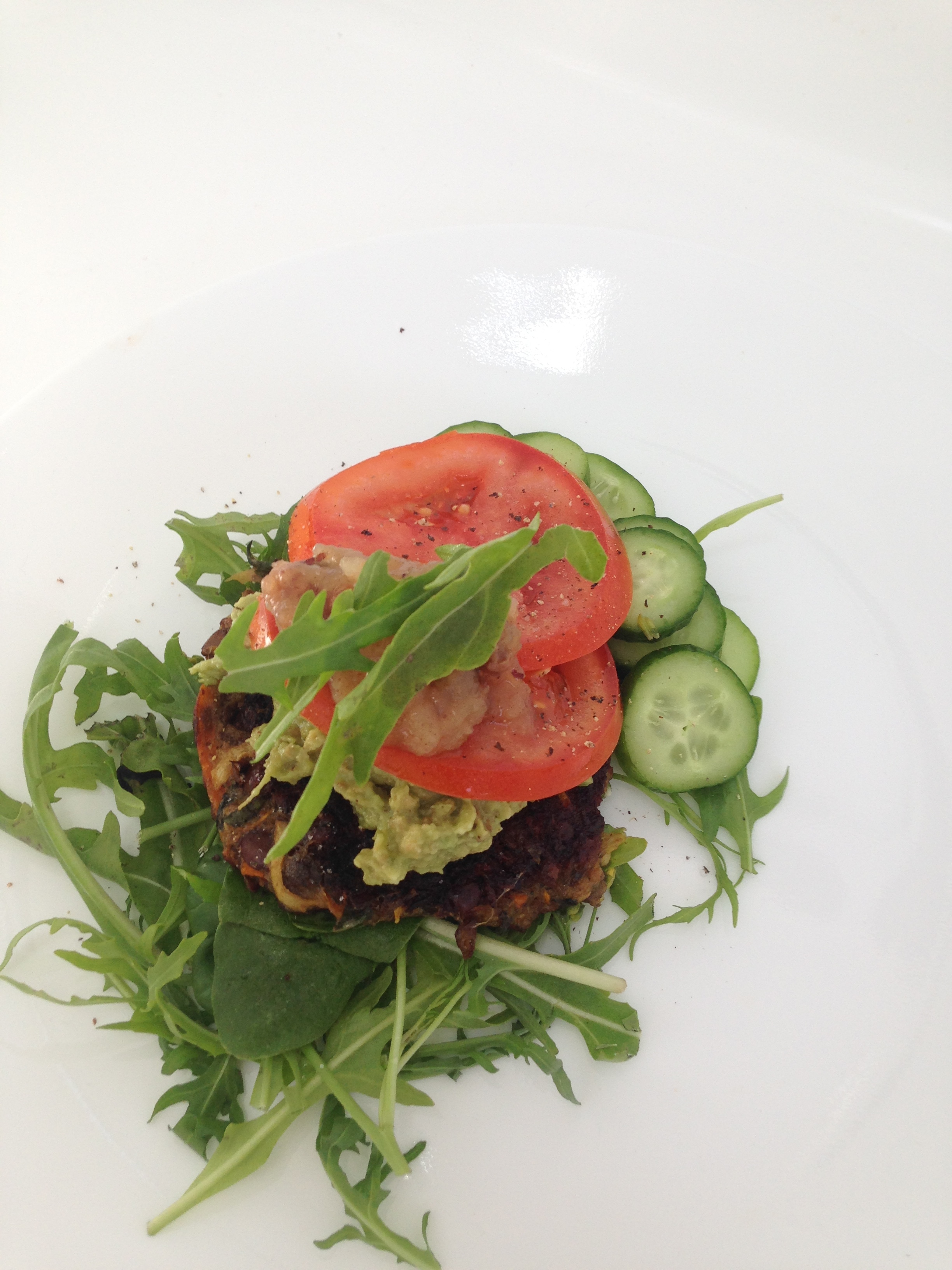 Roam made lentil and Vegetable patties , with a fresh salad ,guacamole, pear and walnut relish. My recipe is at the end of this page.
