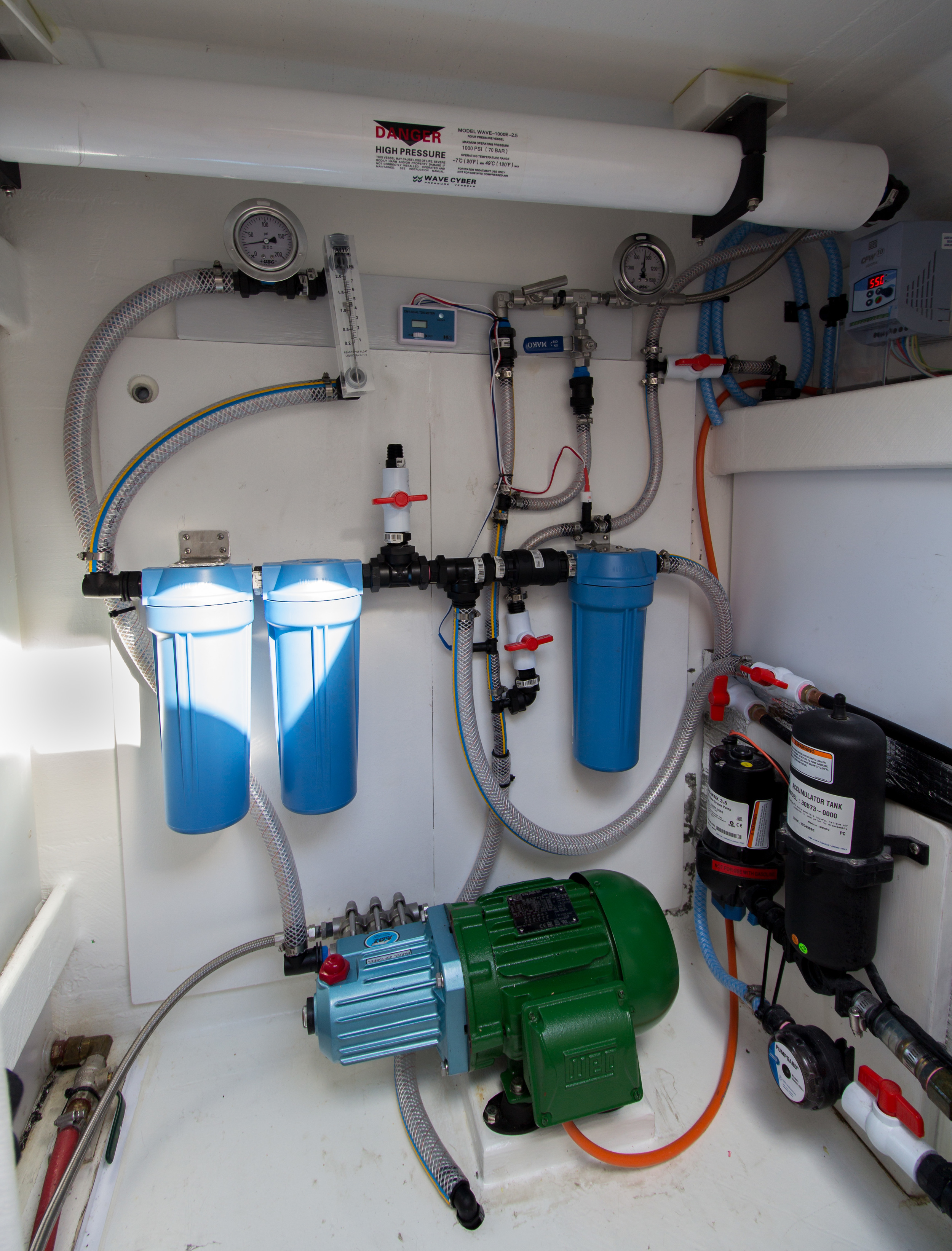 Self assembled watermaker in place and ready to use.