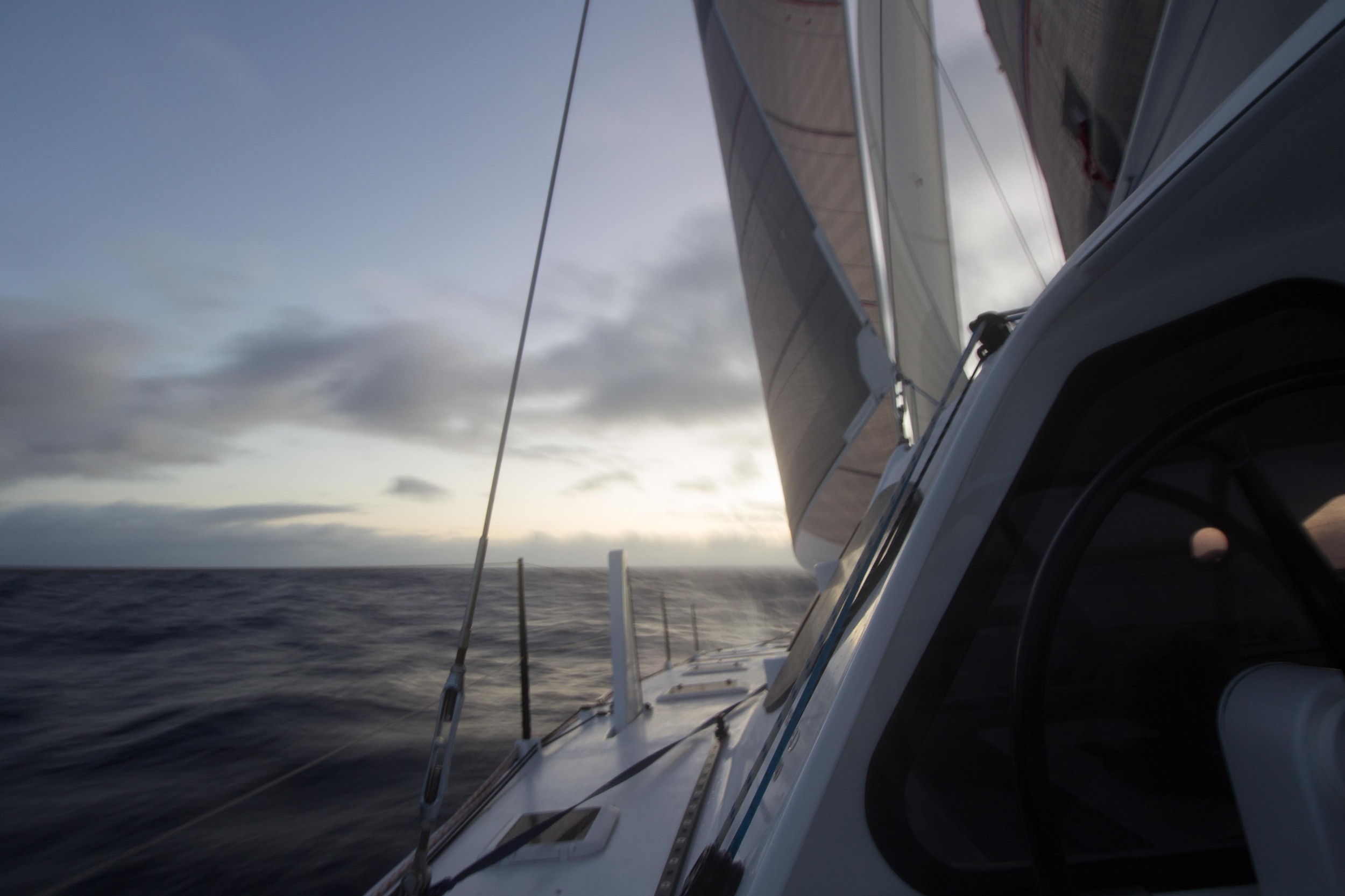 Early Friday morning as the sun is coming up, Iain and I unfurl the Genoa that we have renamed Frank, with the staysail out as well, we are sailing along at around 11 - 15 knots.