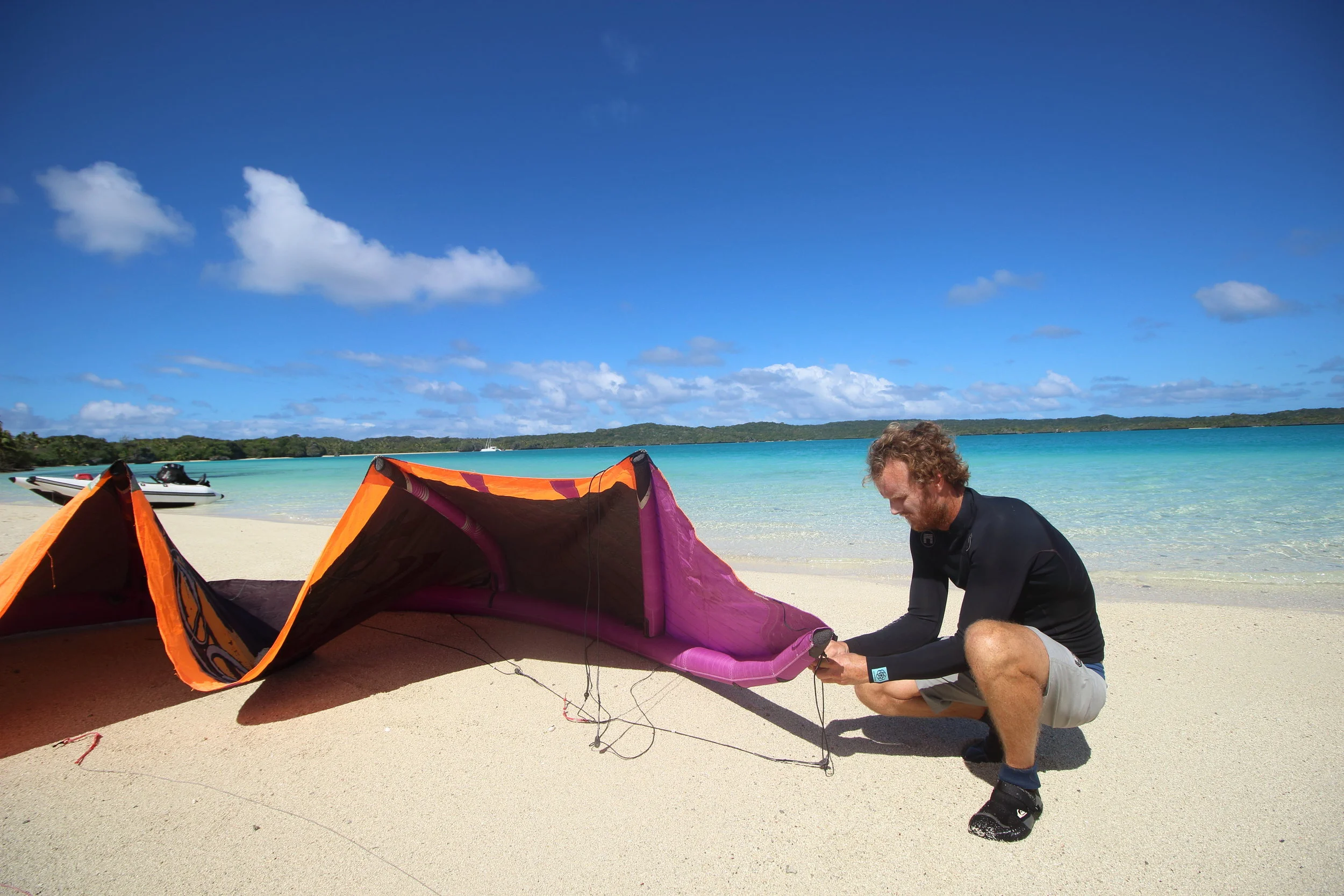 Setting up the kite ready for some kite practice