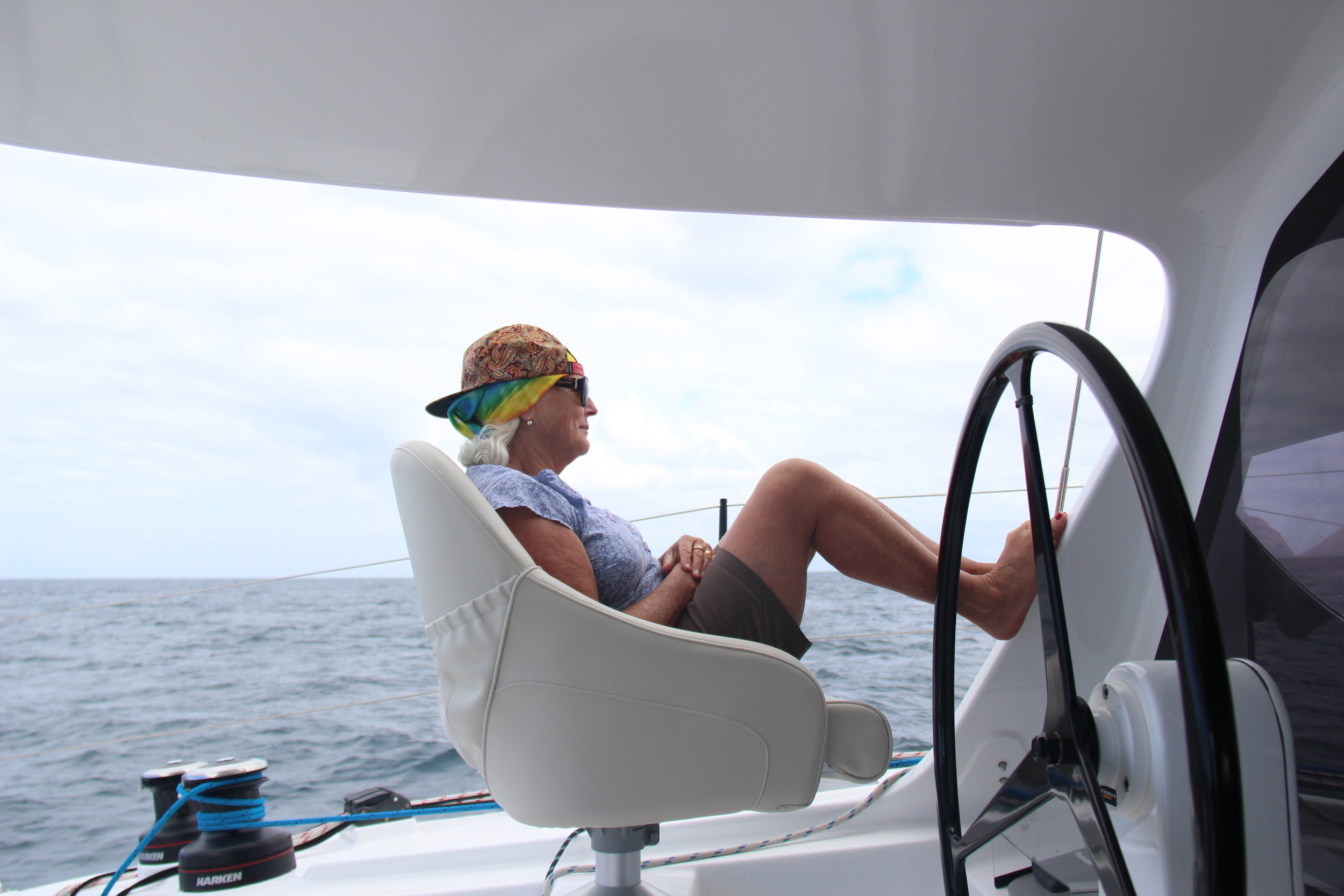 Lois sporting a look that Andy has given her... #boatlife. 