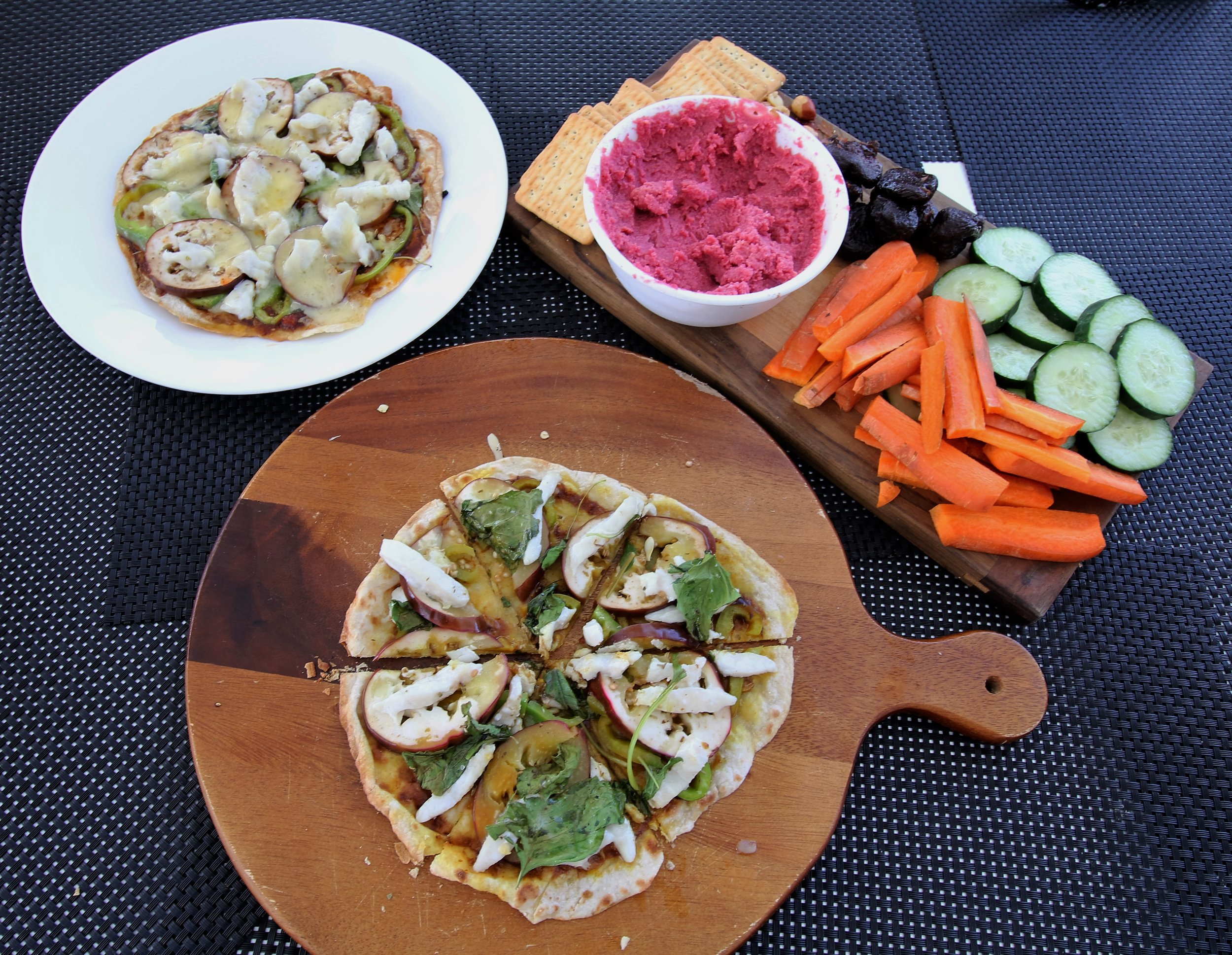 A typical Roam slap together feast. Rotti base pizzas with Spanish mackerel caught in Fijian waters and a raw veg patter with beetroot dip. I hope you didn't miss your red meat and sugar whilst on board for ten days Bronc ;) 