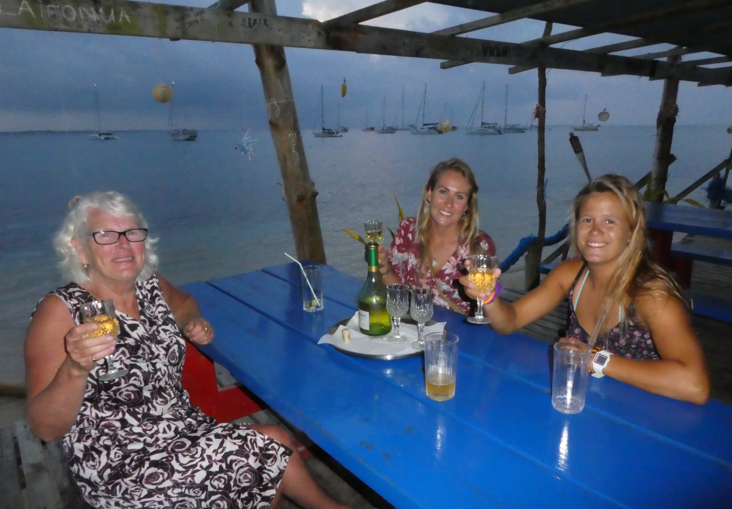 Lois, Liss and Marie celebrating in the Big Mamma Yacht Club