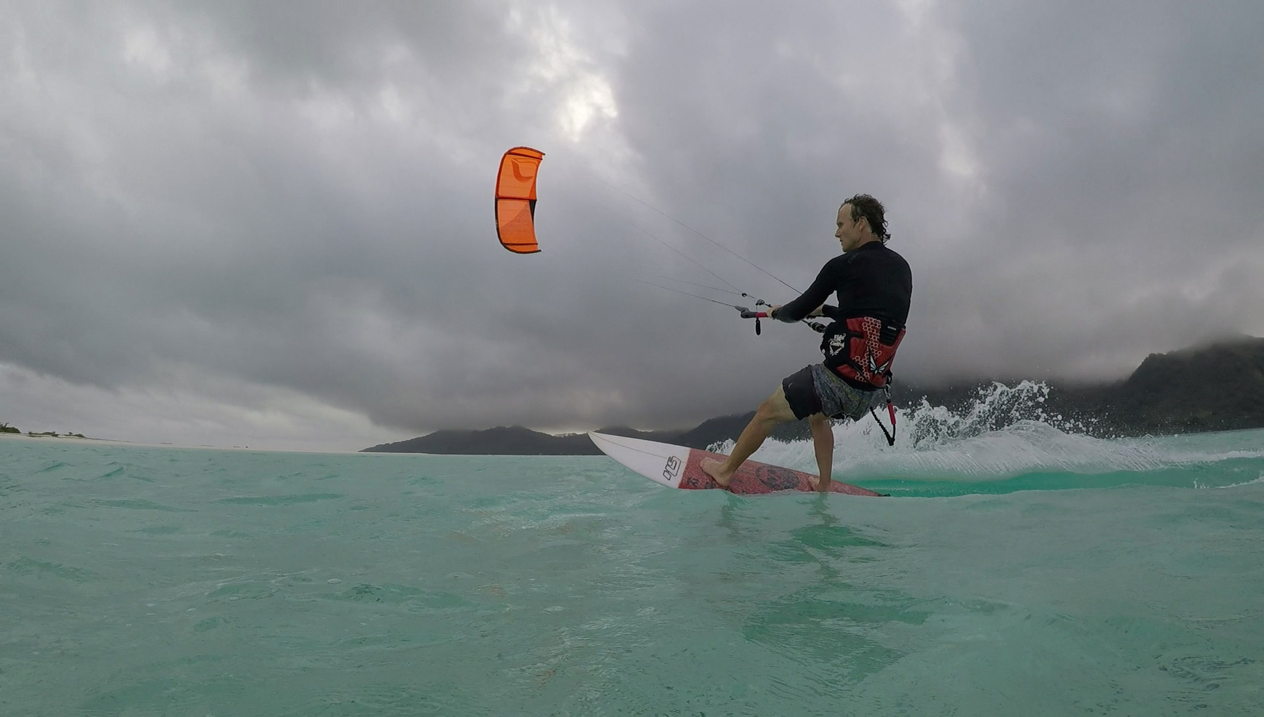  Mick getting comfortable kiting with his surf board 