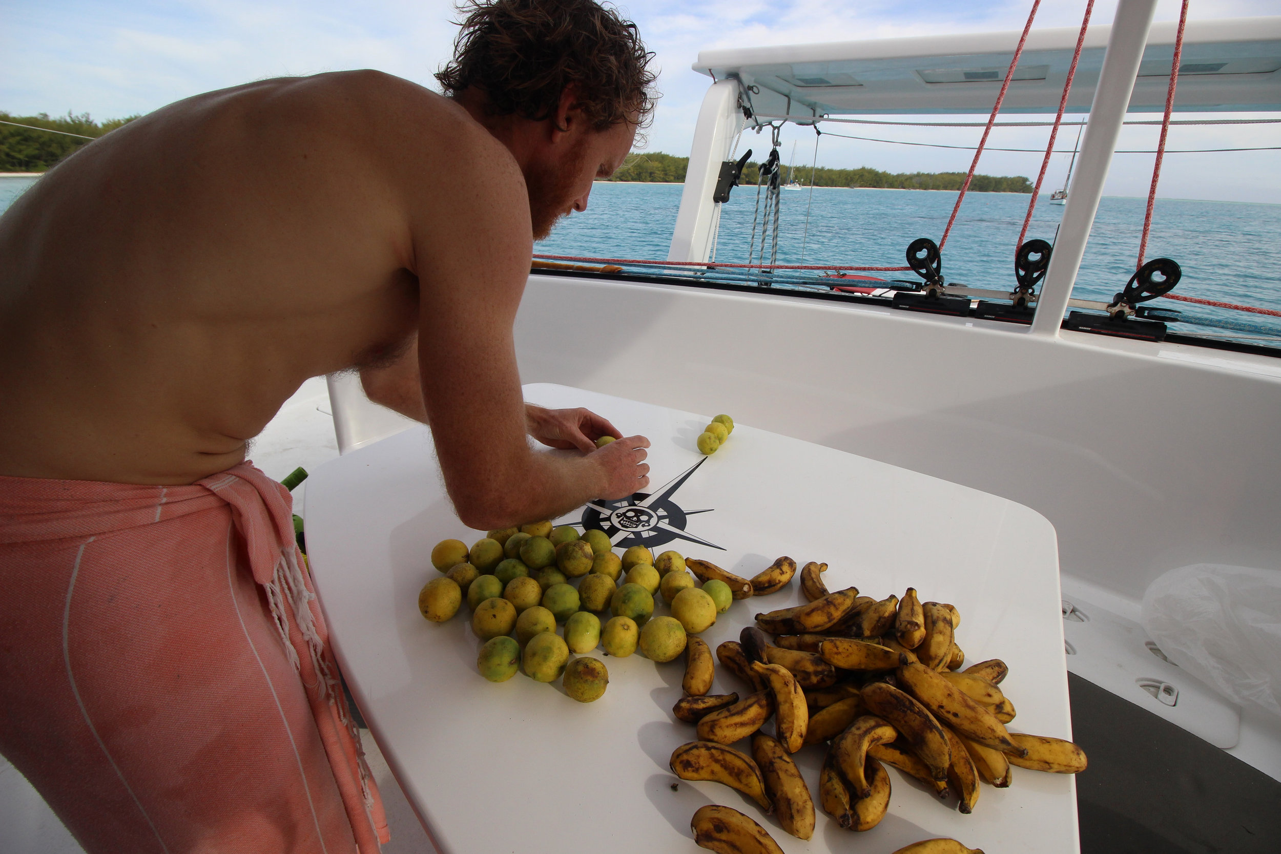  The local family living on Motu Piscine gave us some fresh limes and Bananas after we went to introduce ourselves and ask if it was ok for us to collect some coconuts  