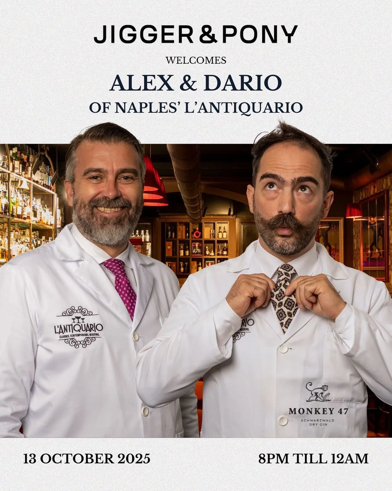 On Monday, 13 October, 8pm&ndash;12am, Jigger &amp; Pony welcomes the L&rsquo;Antiquario, with founder Alexander Frezza and Head Bartender Dario Tortorella joining us, for a taste of Napoli in Singapore!

A hidden gem that has become one of Italy&rsq