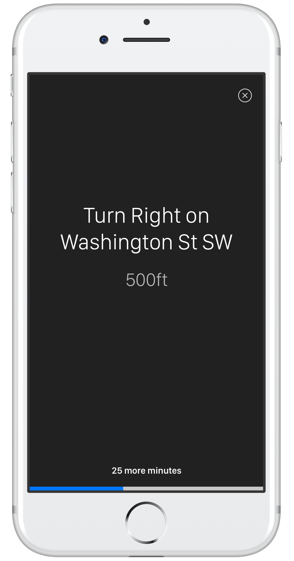 The goal is to force the user to pay at- tention to roads and street signs around them instead of blindly follow the GPS, by removing information. This app does break our own “rule” of no text, but is extremely simple. 