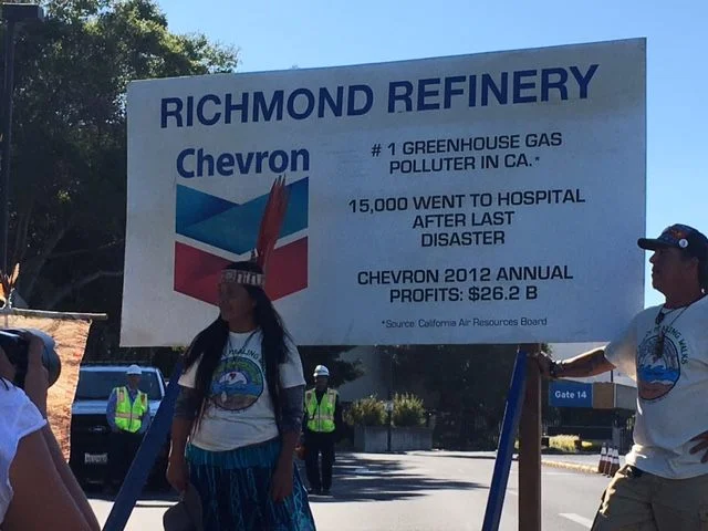 Gloria Ushigua Santi at the Chevron Refinery. Photo: Constance Taylor