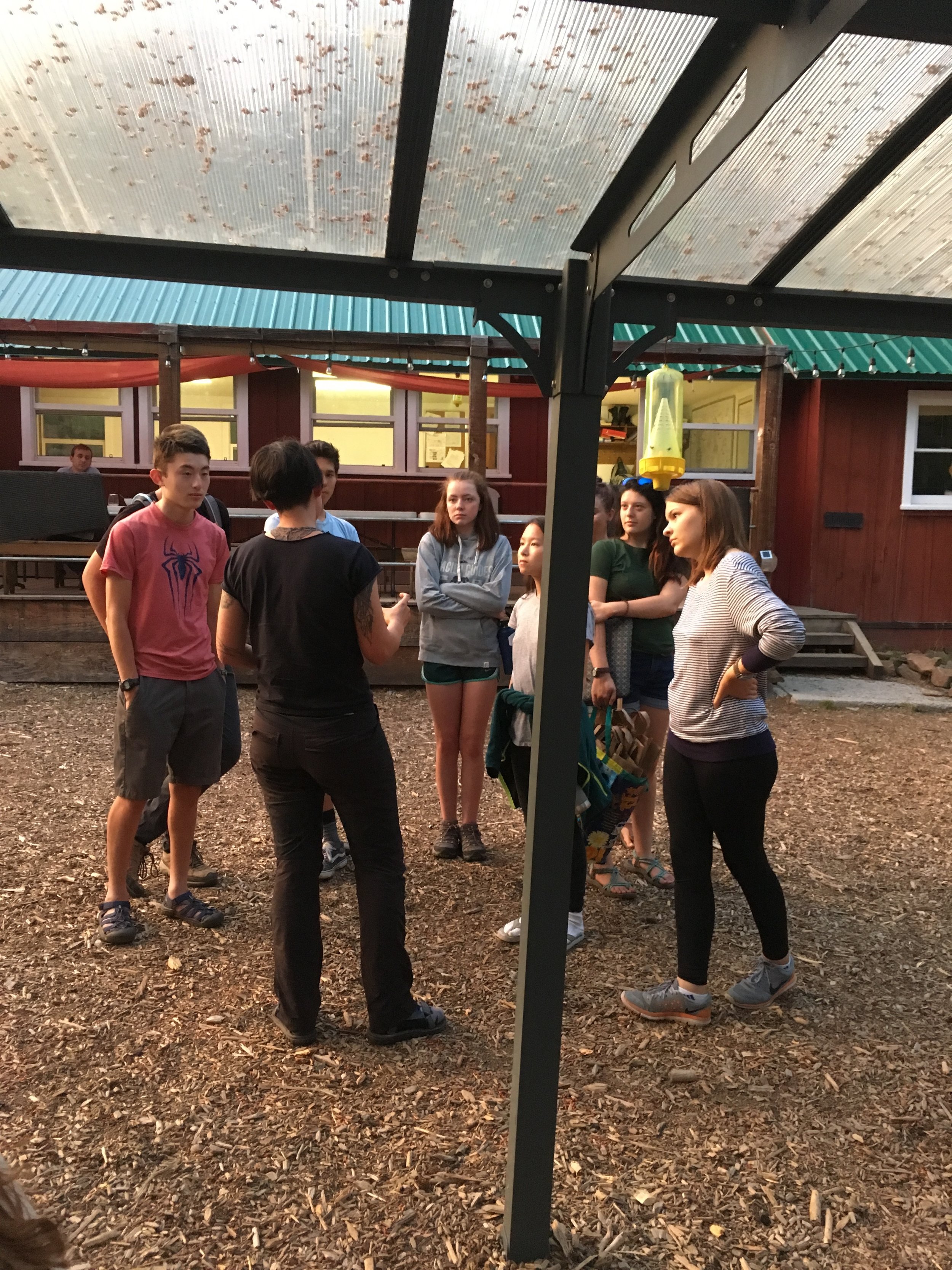  Talking to a high school group who was also at Sagehen Creek Field Station- Constance was trying to get them to eat some tasty fried crickets (they eventually did)! Photo by Angela Pai 