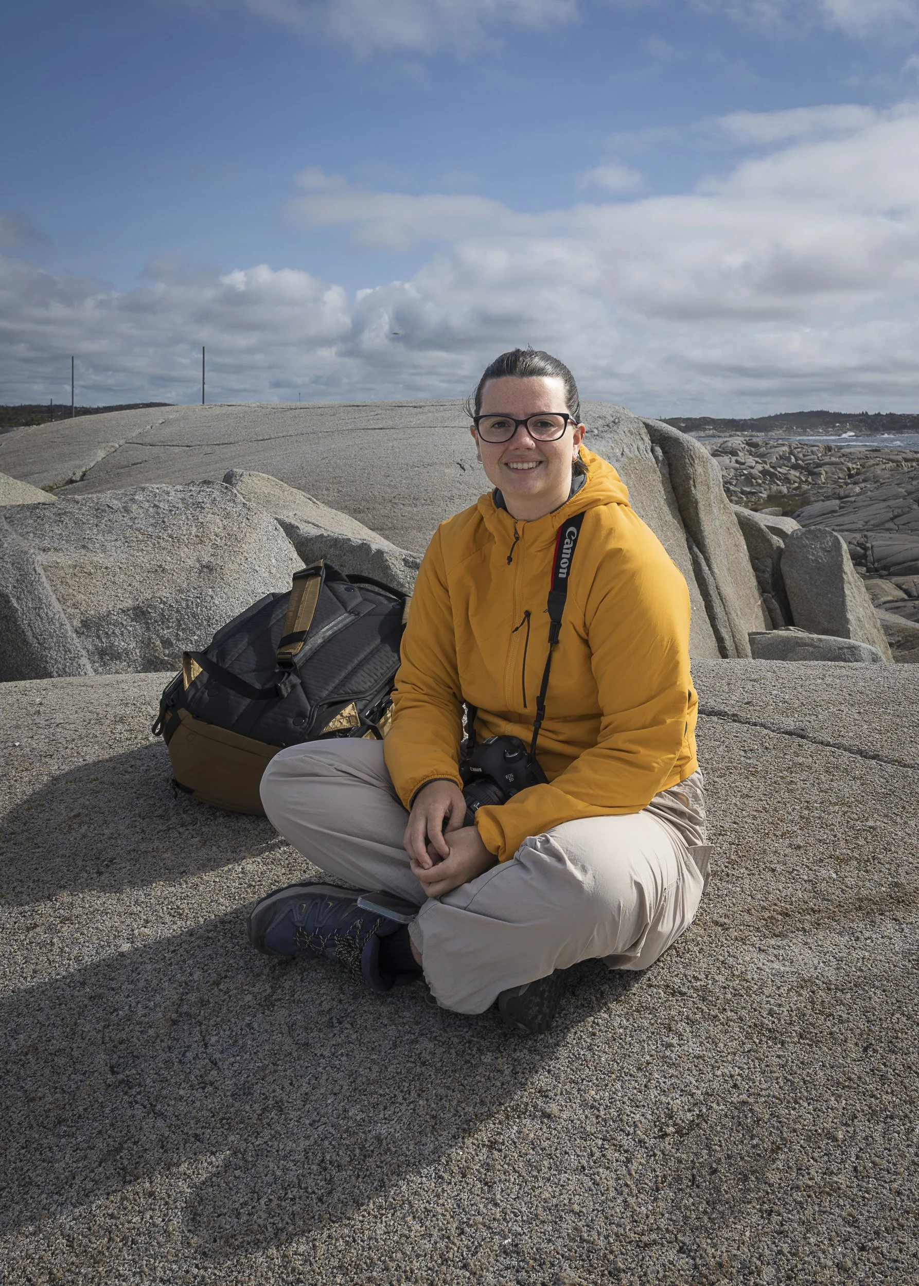 V taking a rest at Peggy's Cove Lighthouse