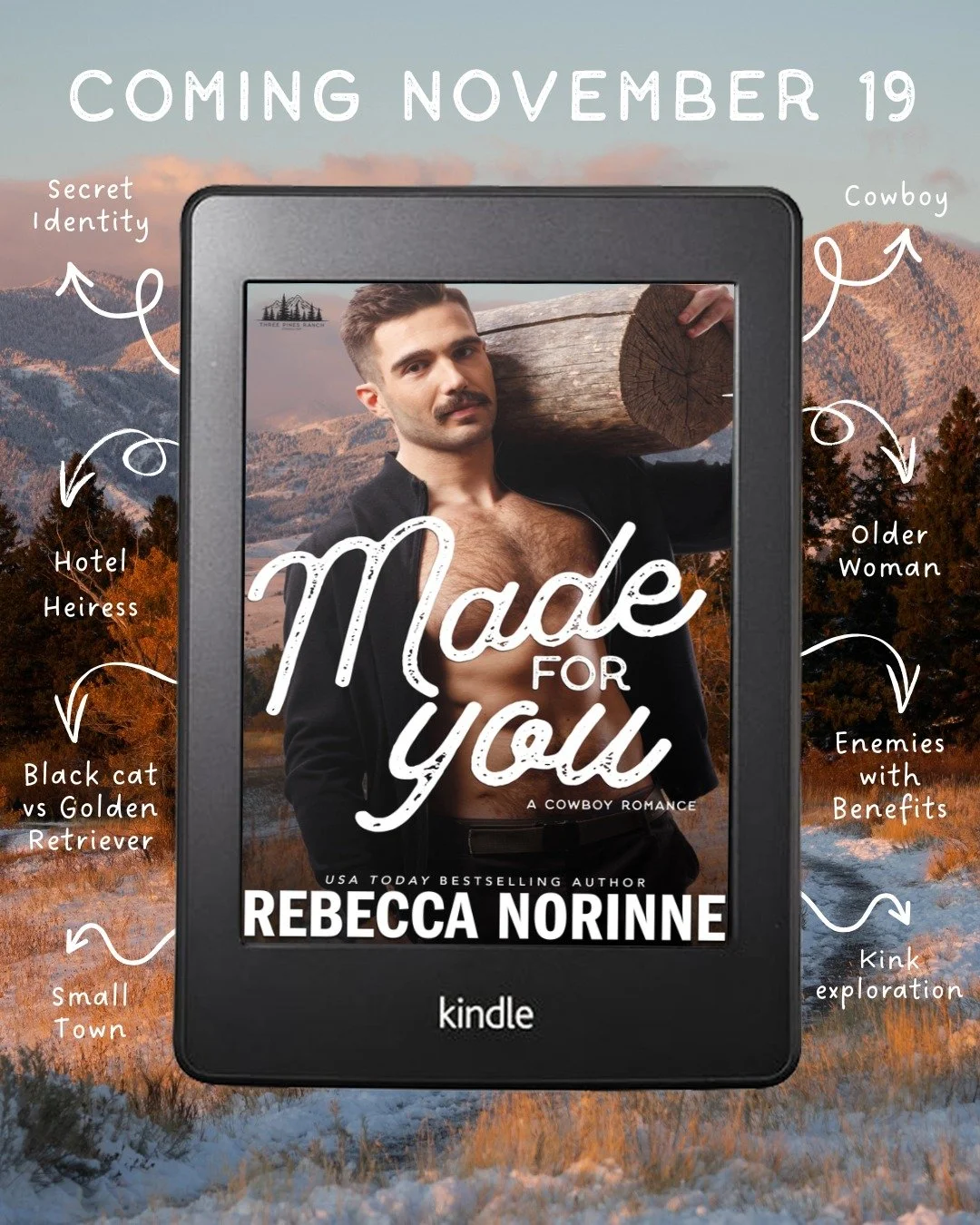 MADE FOR YOU (Three Pines Ranch 2) is coming to #KindleUnlimited on November 19. 🐴 You met Gage Mercer in his older brother Jake's book, HOME TO YOU, but that was only the tip of the iceberg. 🐴 Find out what happens when this hard-working cowboy fa