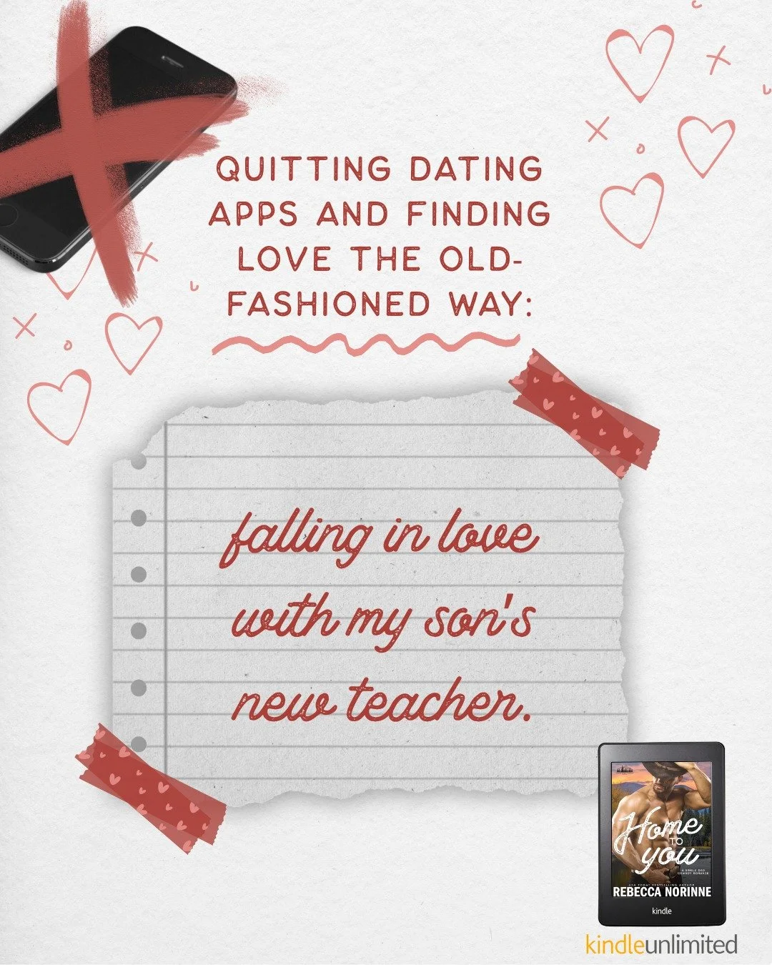 Quitting dating apps and finding love the old-fasioned way: falling for my son's teacher (did I mention she's my ex?).

* * * * * *

Thanks to @bookmarketingwithcourtney for the template!
