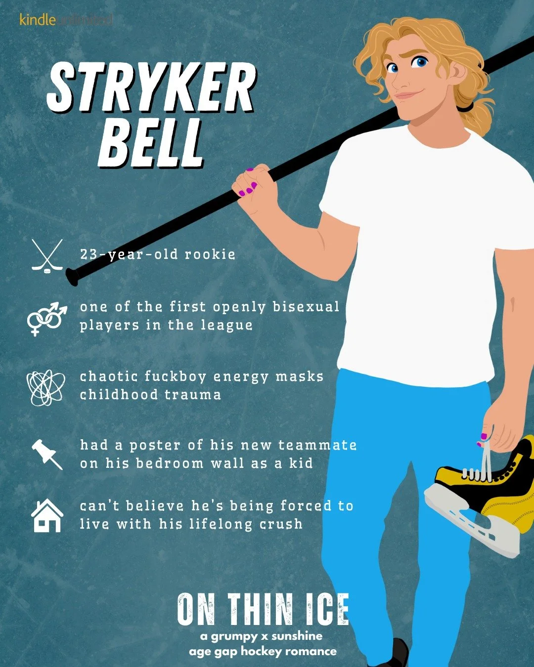 Meet Stryker Bell, the openly bisexual rookie NHL player who just found out his new teammate - the one he's had a crush on his whole life - is also his new roommate.

#mmhockeyromance
#mmromance
#hockeyromance
#kindleunlimited