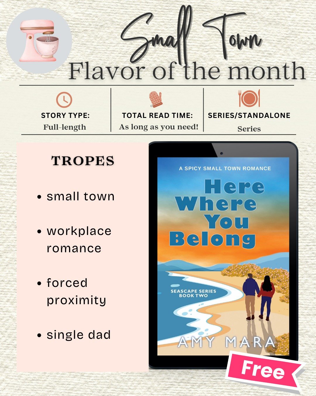 Welcome to February's Small Town Book Boyfriend Blast, featuring HERE WHERE YOU BELONG by Amy Mara.

She&rsquo;s looking for a fresh start after blowing up her life. He&rsquo;s a single dad with a meddling family who wants more for himself and his so
