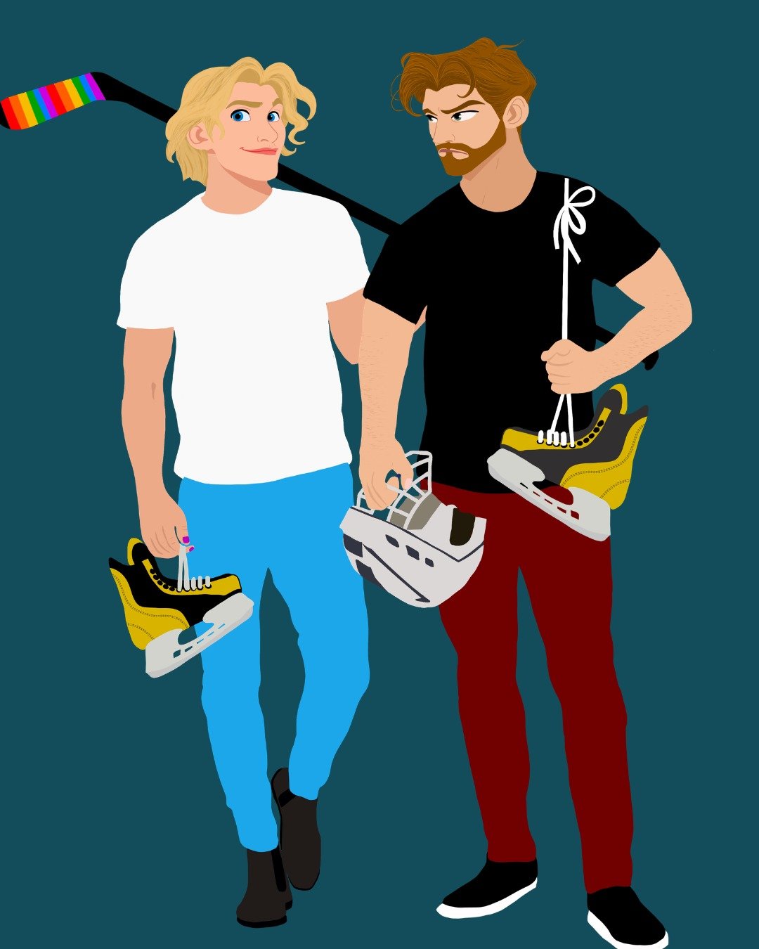 New character art of sunshiney Stryker Bell and grumpy Ethan Harrison from ON THIN ICE. I love them!

#mmhockeyromance
#mmromance