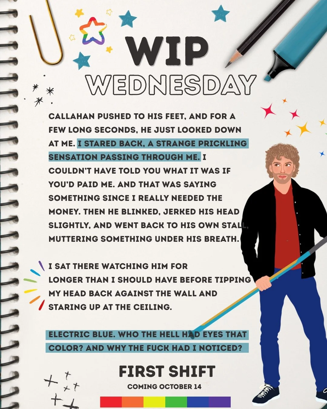 Here's a quick little sneak peek at FIRST SHIFT for this #wipwednesday. 

🏒🏒🏒🏒🏒

Callahan pushed to his feet and, for a few long seconds, just looked down at me. I stared back, a strange prickling sensation passing through me. I couldn&rsquo;t h