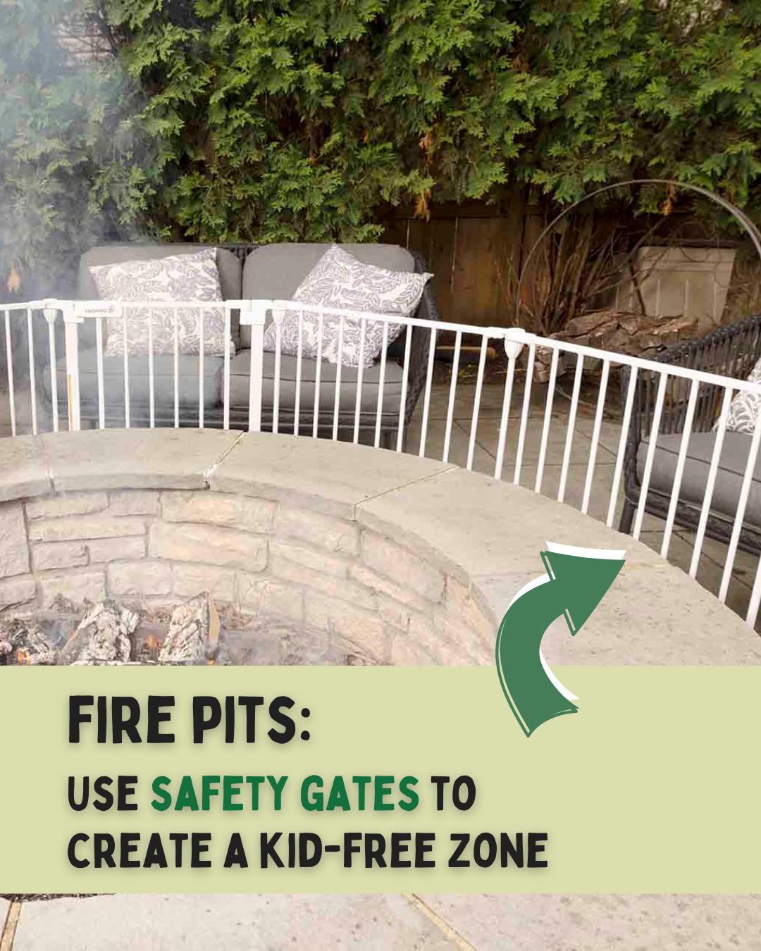 Graphic showing firepit surrounded by safety gates