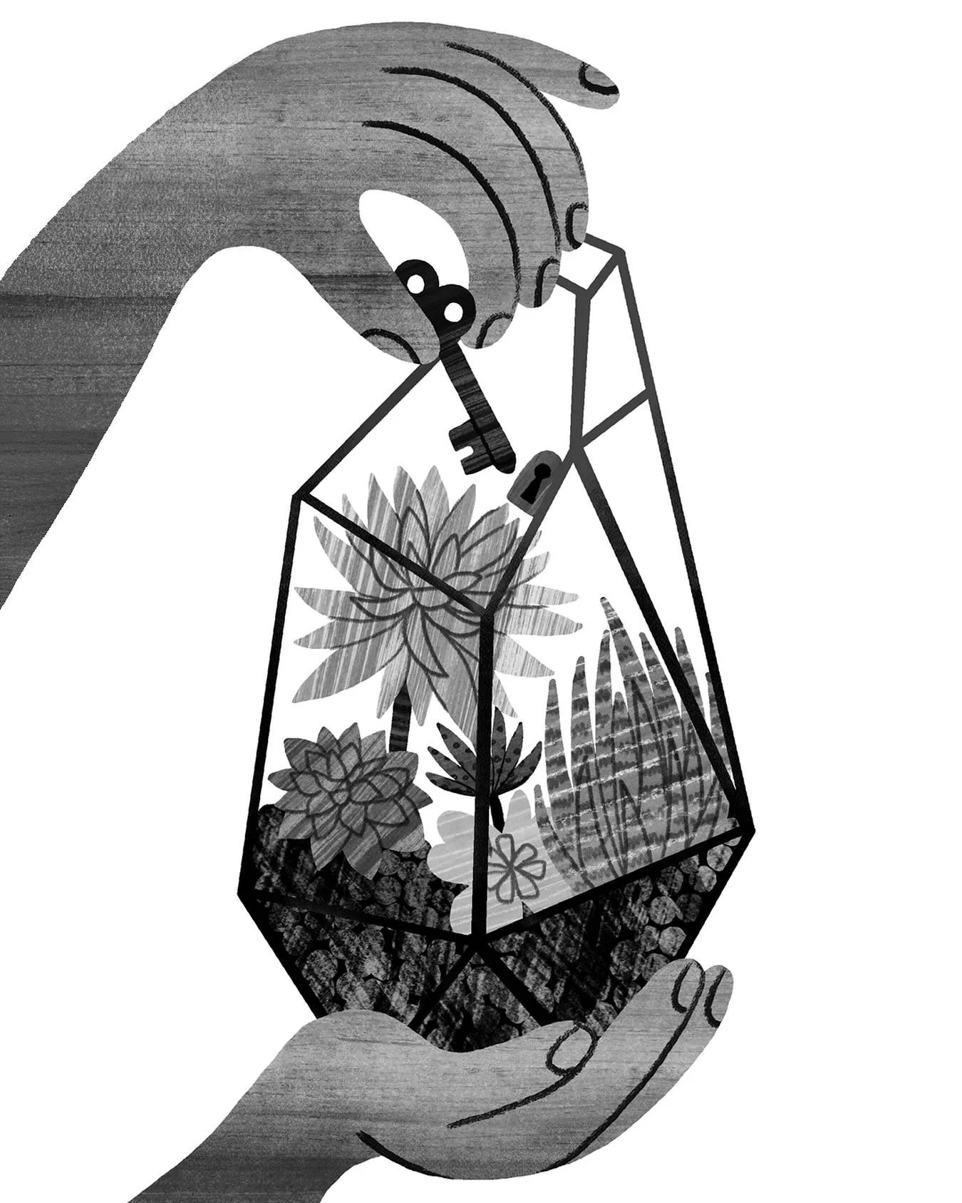 Recently I&rsquo;ve been playing around with ink and cut paper to create some black and white illustrations - this one was a combination of painted textures and digital collage. I worked as an editorial art director in my 20s, and worked mostly in ed