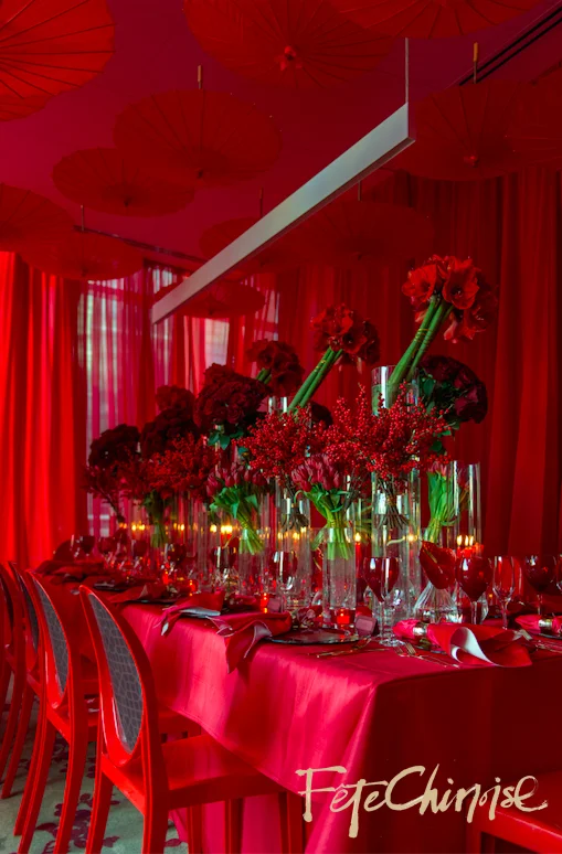 The Red Room I: Old Shanghai comes to life inside the business centre of the Shangri-La Hotel, Toronto designed by Fabulous Occasions and d&d Designs. Graphics by The Ferris Wheel Press and chair back vinyl printed by Event Graffiti. Photo by Krista Fox Photography. 