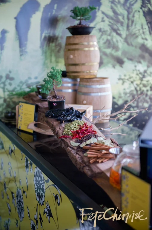 In the Penjing Porcelain Garden: a beautiful set up of the Shangri-La Hotel, Toronto Green Tea Toddy. Space designed by Anne Anderson Events, with graphics by Palettera Custom Correspondences and vinyl printing by Event Graffiti. Photo by Krista Fox Photography.