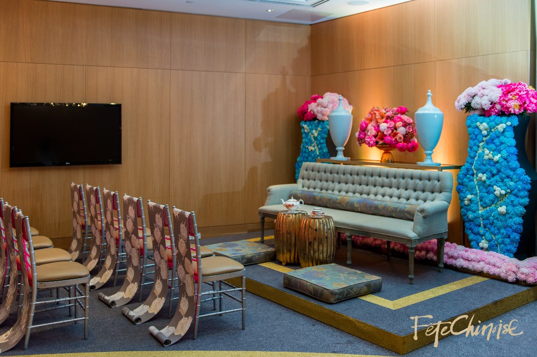 The Tea Room: beautiful room designed by Fiori Floral and Spectacular Spetacular, featuring a custom carpet by Redneck Carpets, special pieces from Contemporary Furniture Rentals