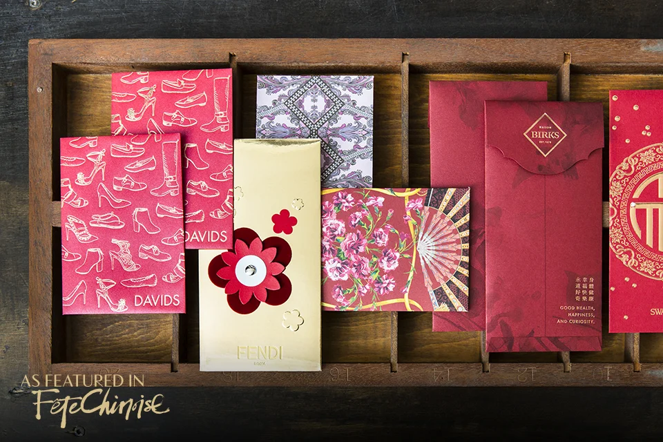 Assortment of lucky money pockets From luxury fashion houses.