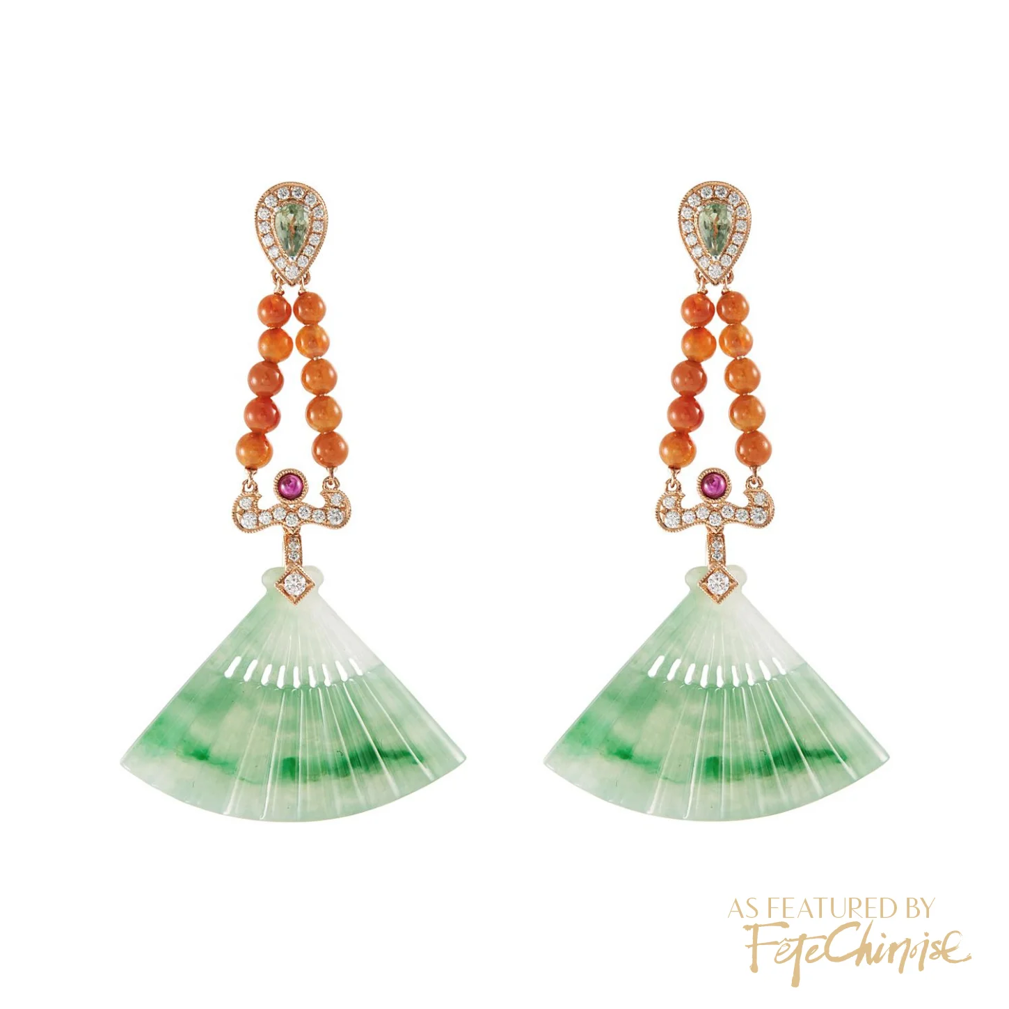 LC Collection Jade Fan Drop Earrings