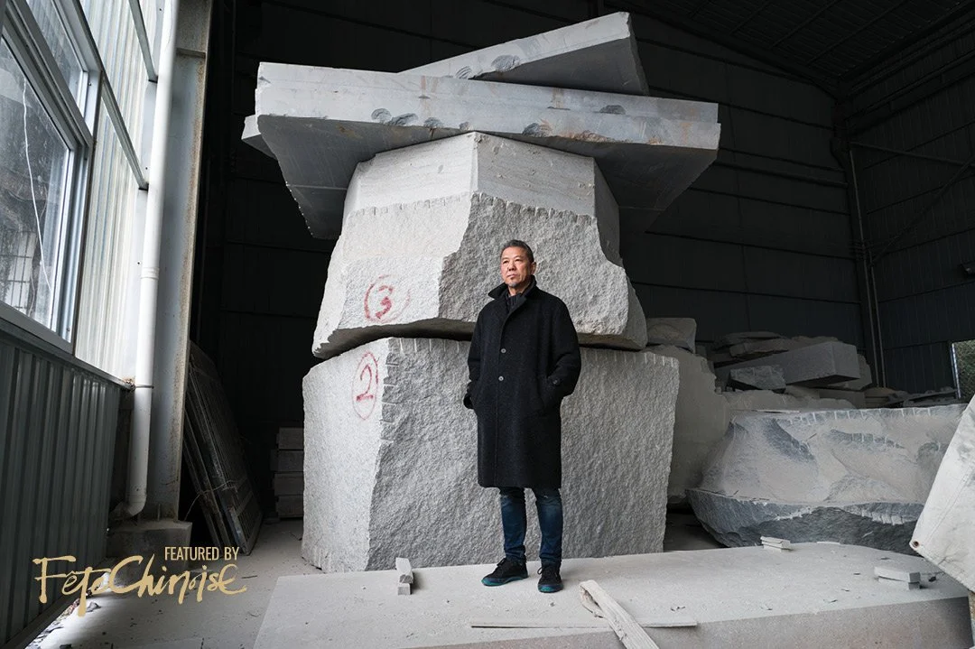 Danny in a factory for processing and cutting stone