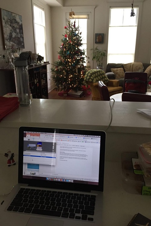 My early morning office=kitchen counter