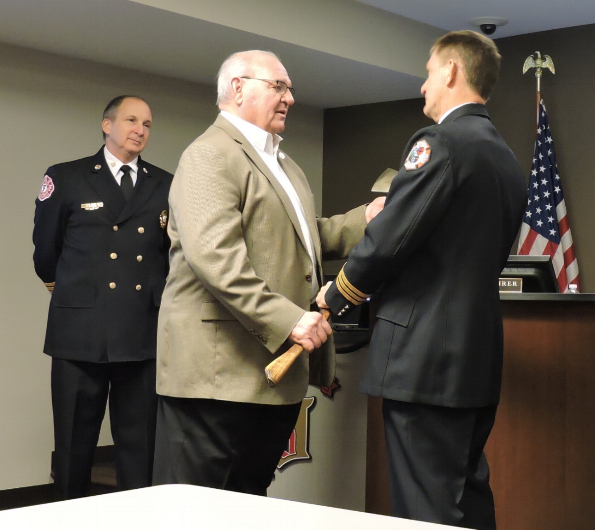 Left to Right: Board Chairman Bill Esterline, Fire Chief Dave Dotson, Deputy Chief - Fire Marshal Paul Richard.