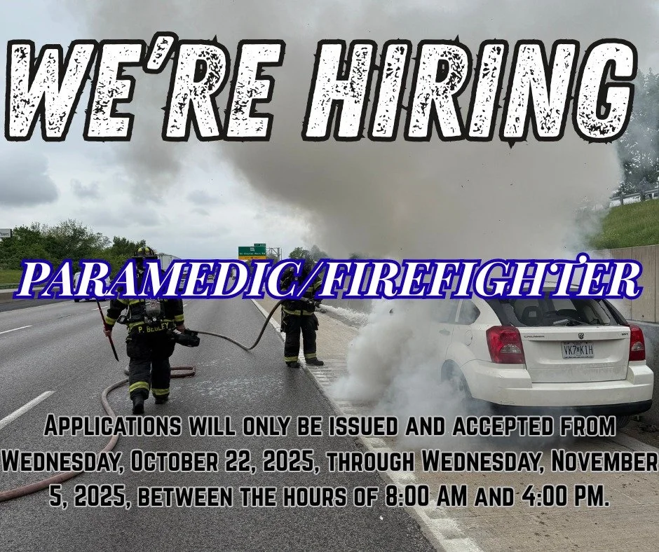 🚒 WE&rsquo;RE HIRING! 🚑
The Pattonville Fire Protection District is accepting applications starting OCTOBER 22, 2025 for the position of Firefighter/Paramedic!
All interested applicants MUST complete an official employment application form, which c
