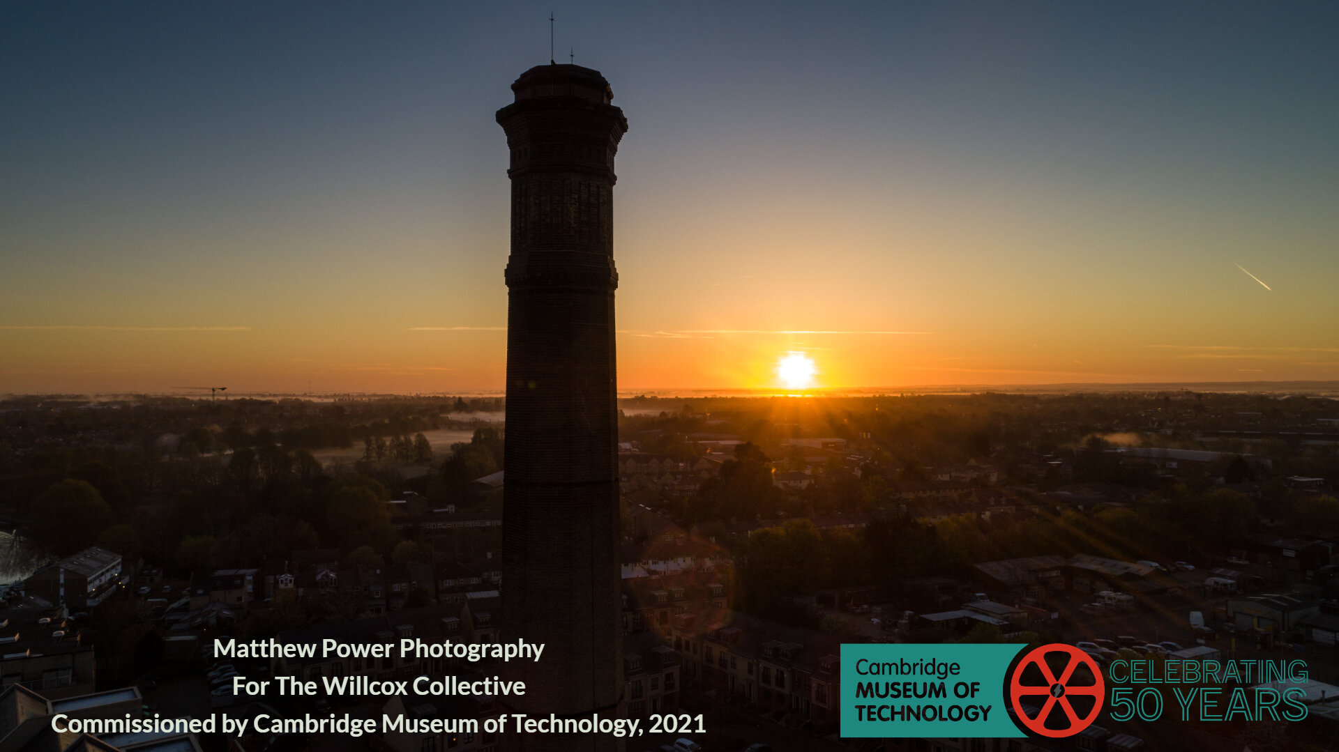 Cambridge Museum of Technology chimney at dawn