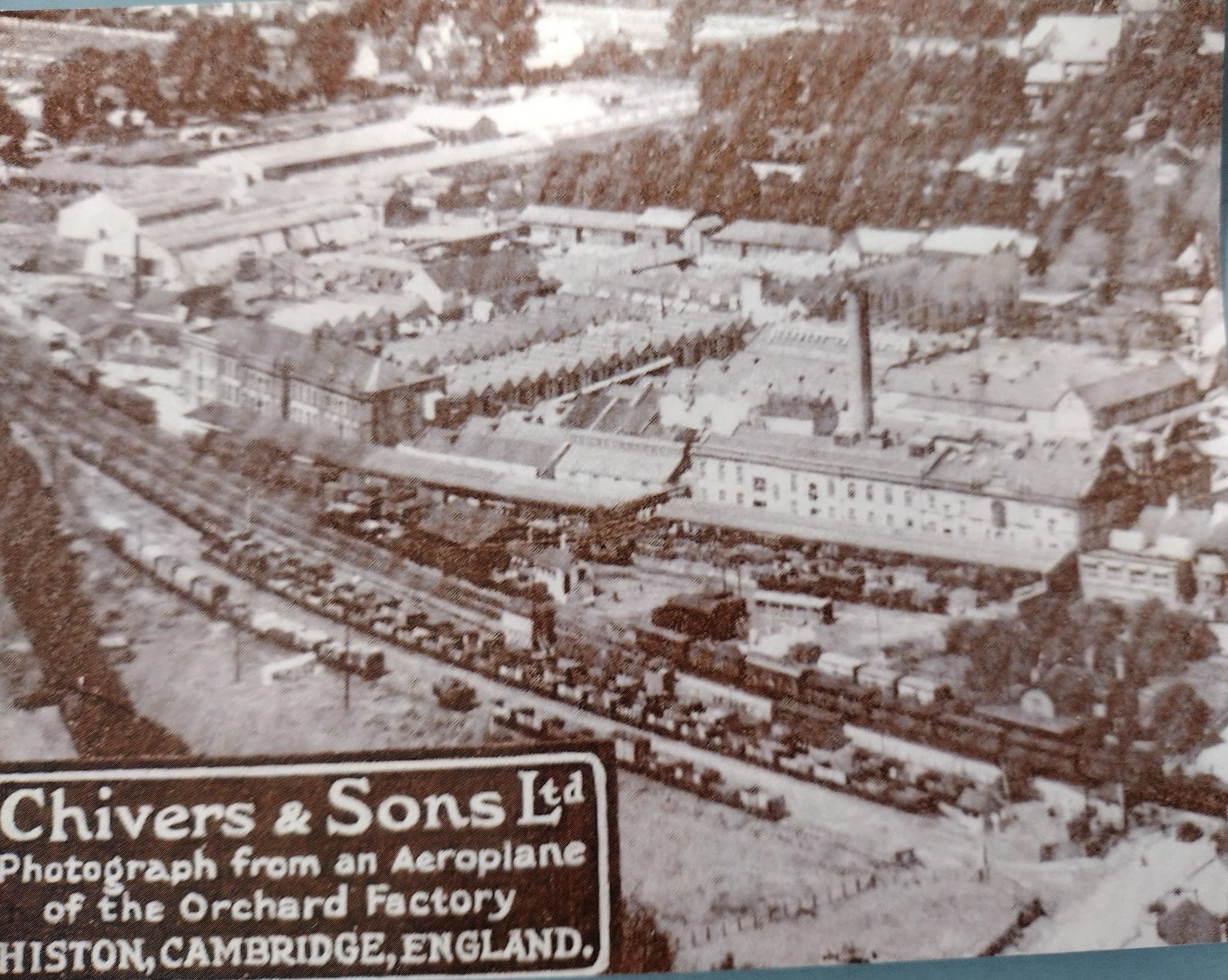 Postcard illustrating Chivers fruit-preserving factory in 1920s