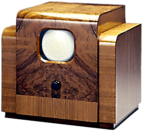  Pye Television Receiver with 5” screen from 1937. This set could receive BBC ( later BBC1), then the UK’s only TV programme, transmitted with 405 lines in monochrome from the Alexandra Palace in North London 