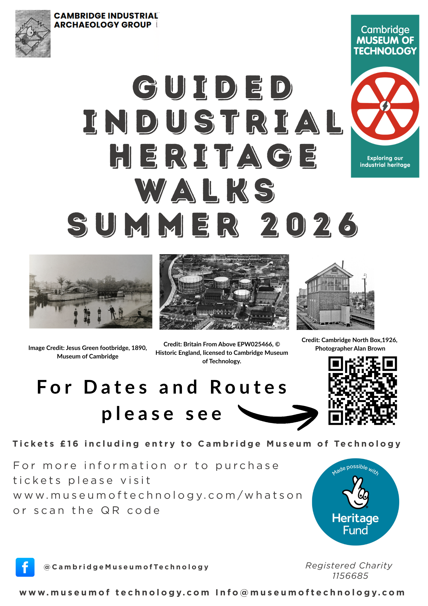 Poster for Cambridge Industrial Archaeology Group's 2026 programme of guided heritage walks