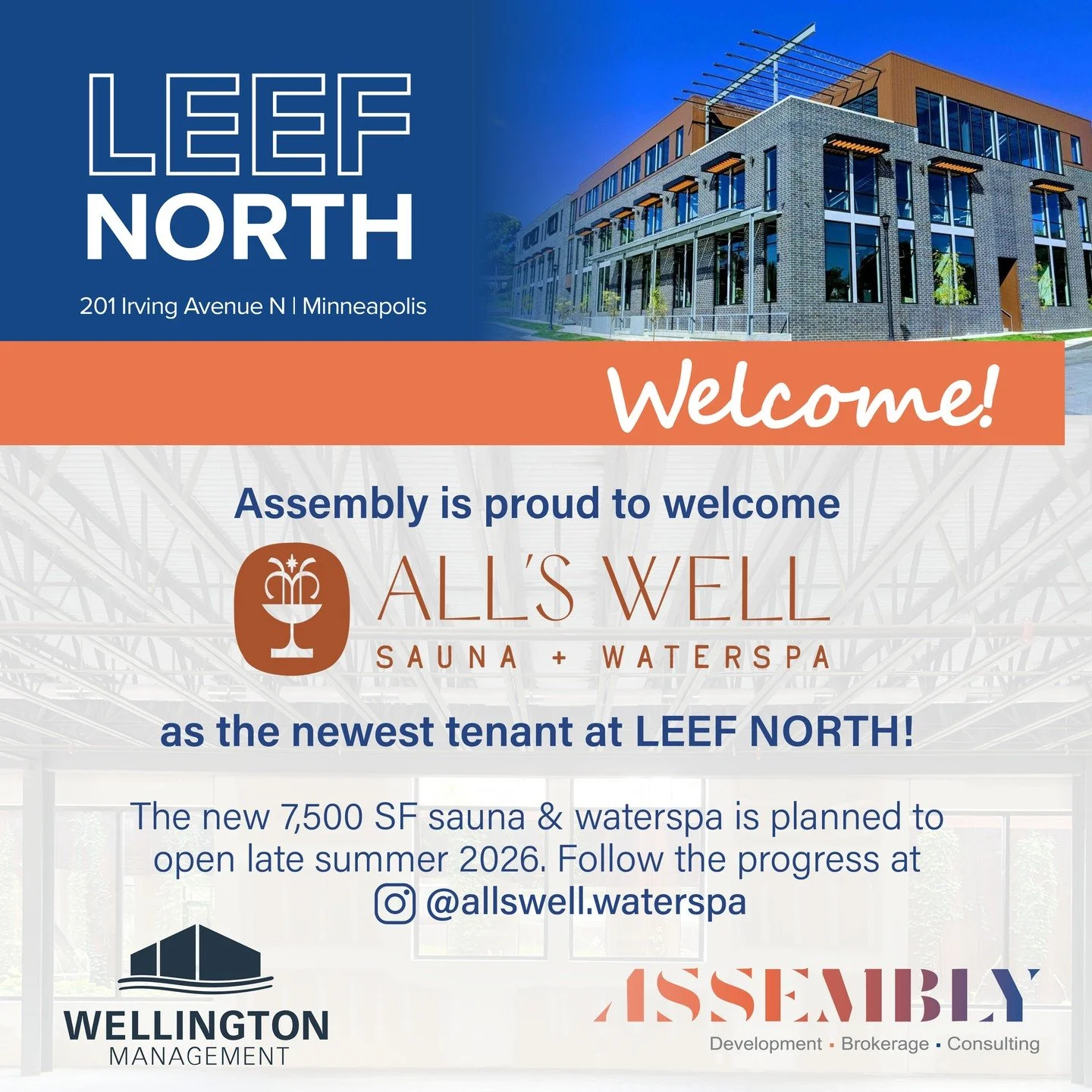 Congratulations to @allswell.waterspa on their new space at LEEF NORTH. We are so excited to see your beautiful space!