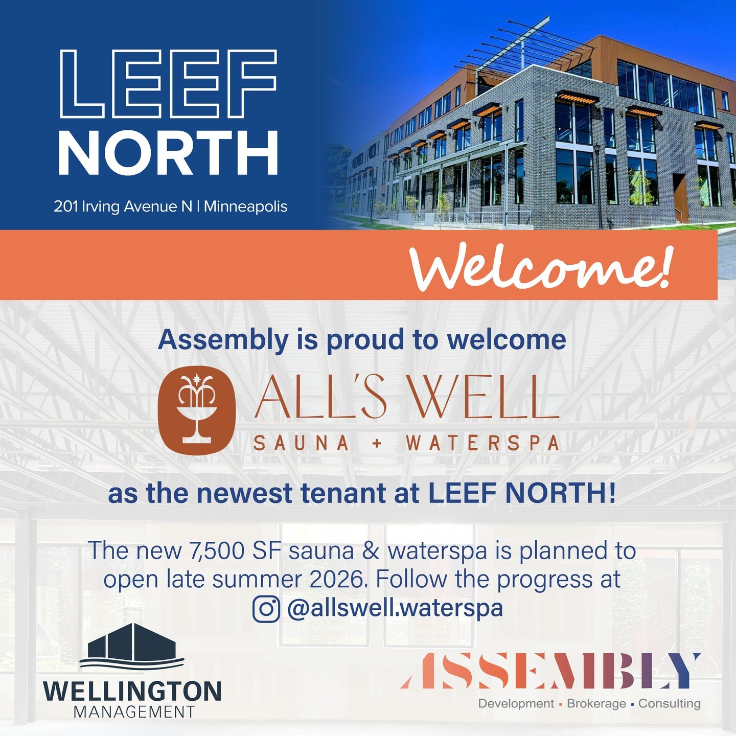 Congratulations to @allswell.waterspa on their new space at LEEF NORTH. We are so excited to see your beautiful space!