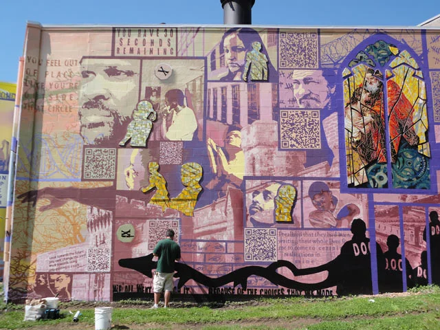  From July 2012 until the new year, an exhibit of Family Interrupted was held at the Phila History Museum at Atwater Kent. Among the artifacts of the project was a 14 foot wide print of the mural, which people were able to scan with their smartphones