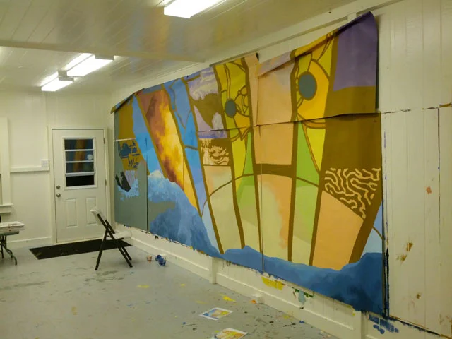 I spent many sleepless nights in the studio, trying to adhere to a very strict self-imposed schedule. All of the murals 24 panels were drawn out in one day, then painted with a first coat by the end of the first week. 