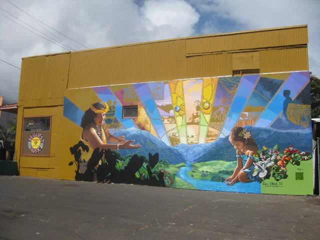 In October 2012, I travelled to Maui for an internship with the Hui No'eau Art Center. The resulting collaborative mural took its cues from months of phone conversations with a wide cross section of the Maui Community.