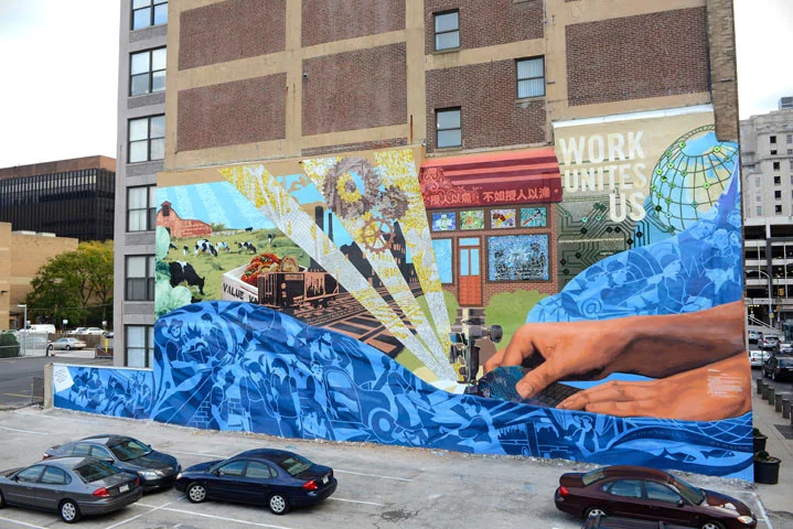 In 2012 I collaborated with Social Impact Studios on “How We Fish”, the mural's title refers to the proverb: “Give a man a fish and he eats for a day. Teach a man to fish and he eats for a lifetime.”
