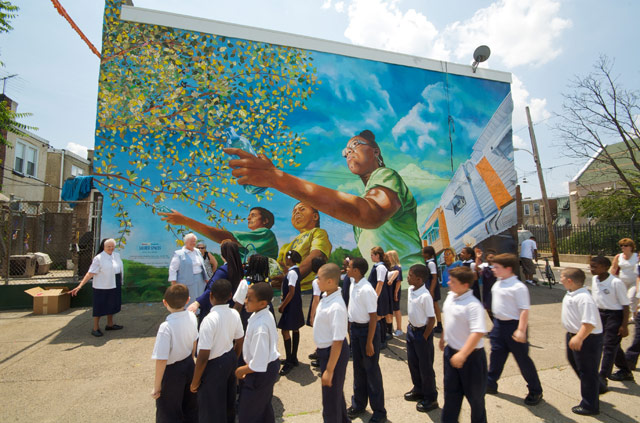 On the day of the dedication, St Gabe's School was in attendance. Sr. Deborah (in the blue) went above and beyond helping to ensure this project was successful. 